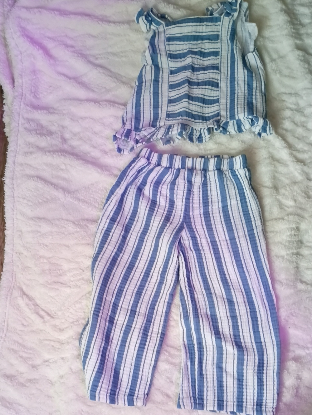 Little Lass Blue and White Striped Pull-On Kids Pants